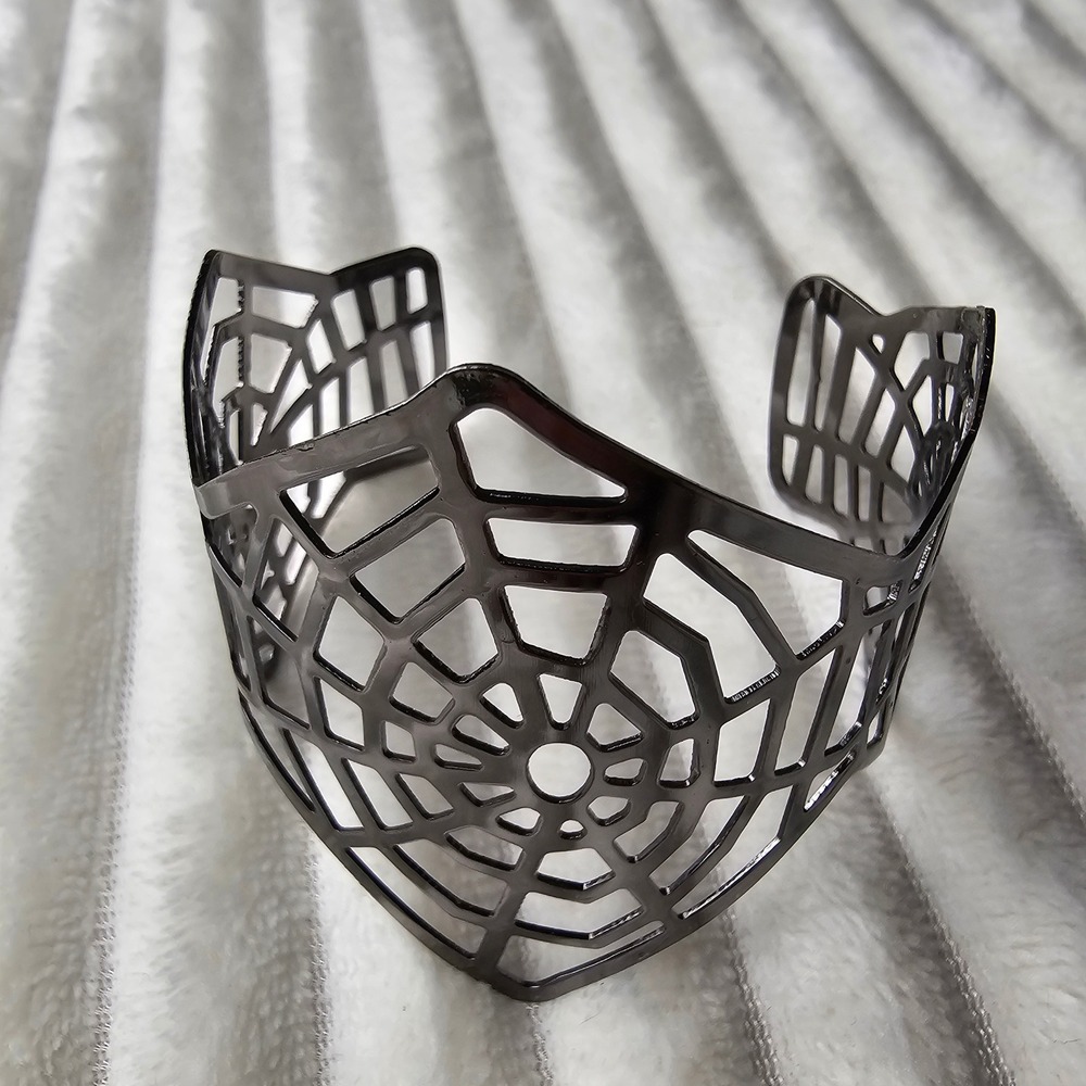 Spider Web Wide Cuff Bracelet Gunmetal Gothic Whimsigoth Halloween Statement
